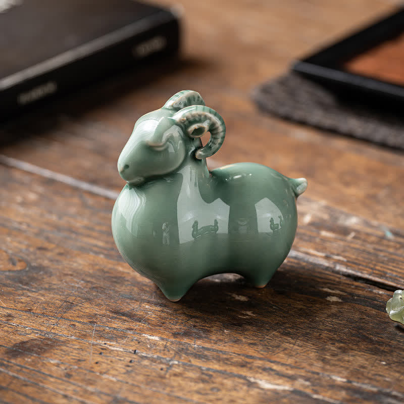 Buddha Stones Ceramic Goat Bring Prosperity Cute Animal Decor - image 14