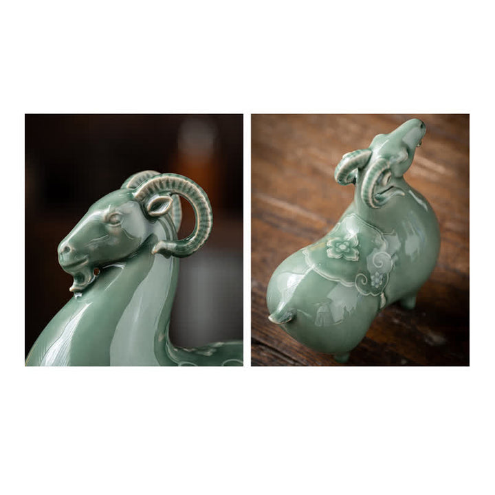Buddha Stones Ceramic Goat Bring Prosperity Cute Animal Decor - image 23