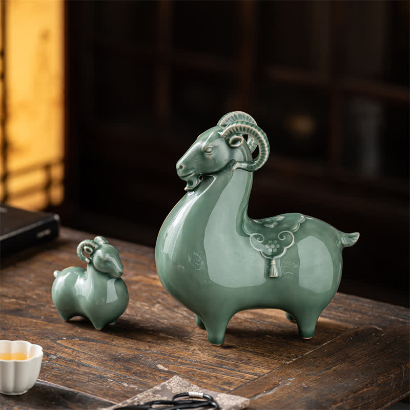 Buddha Stones Ceramic Goat Bring Prosperity Cute Animal Decor - image 26