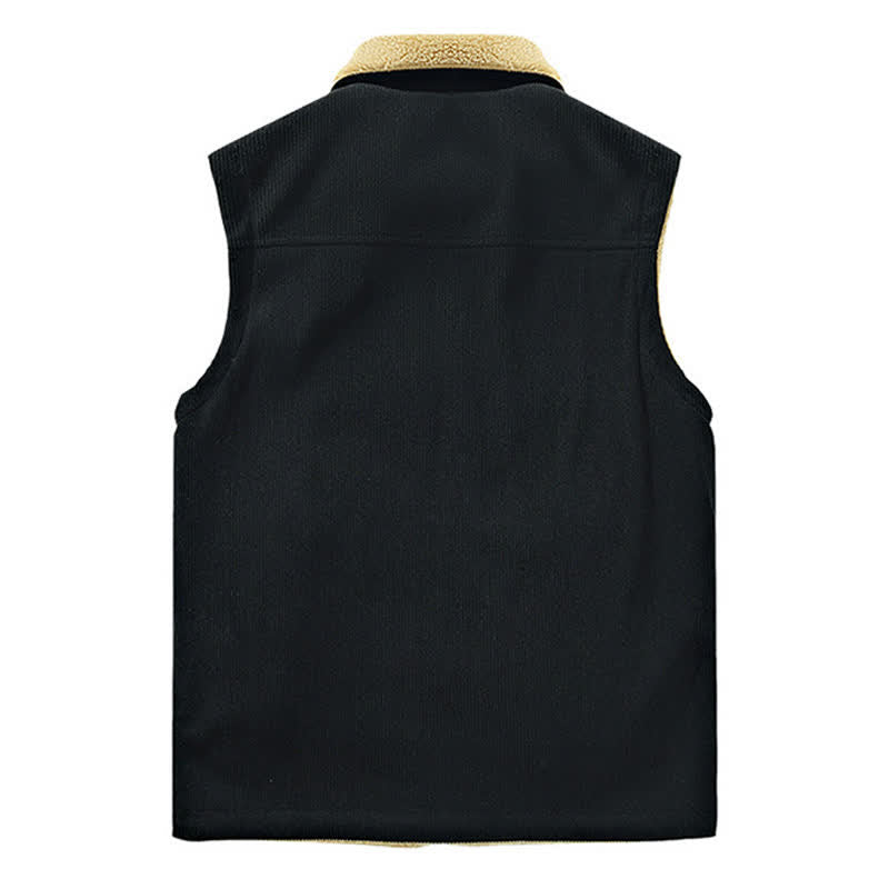 Buddha Stones Winter Minimalist Vintage Reversible Design Solid Corduroy Tank Top Men's Vest With Pockets - image 1
