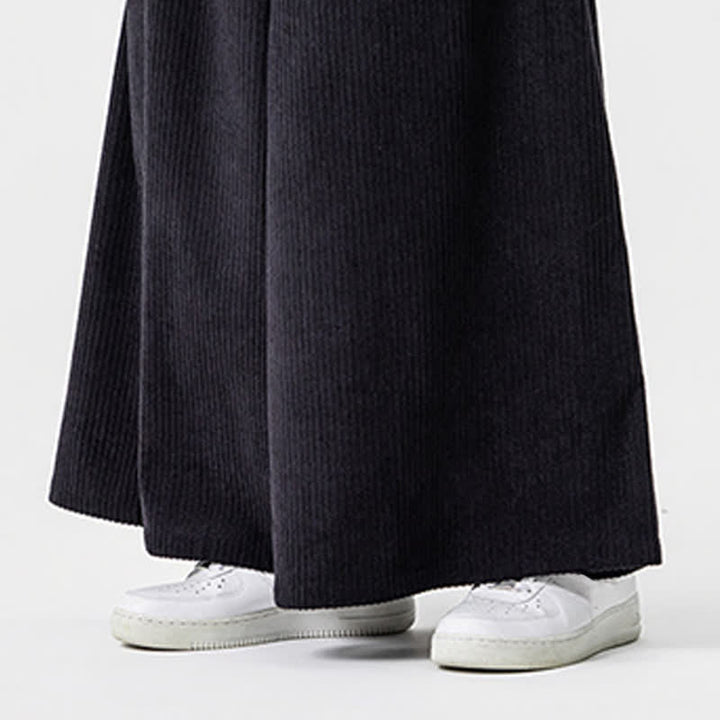 Buddha Stones Fall Winter Simple Classic Drawstring Solid Corduroy Ankle Pants Men's Wide Leg Pants With Pockets - image 18