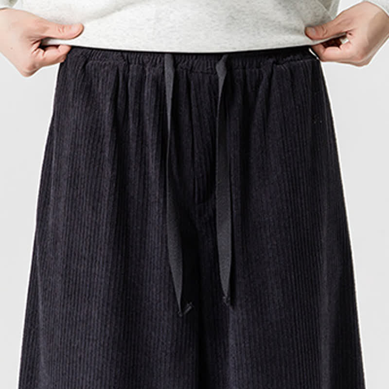 Buddha Stones Fall Winter Simple Classic Drawstring Solid Corduroy Ankle Pants Men's Wide Leg Pants With Pockets - image 17