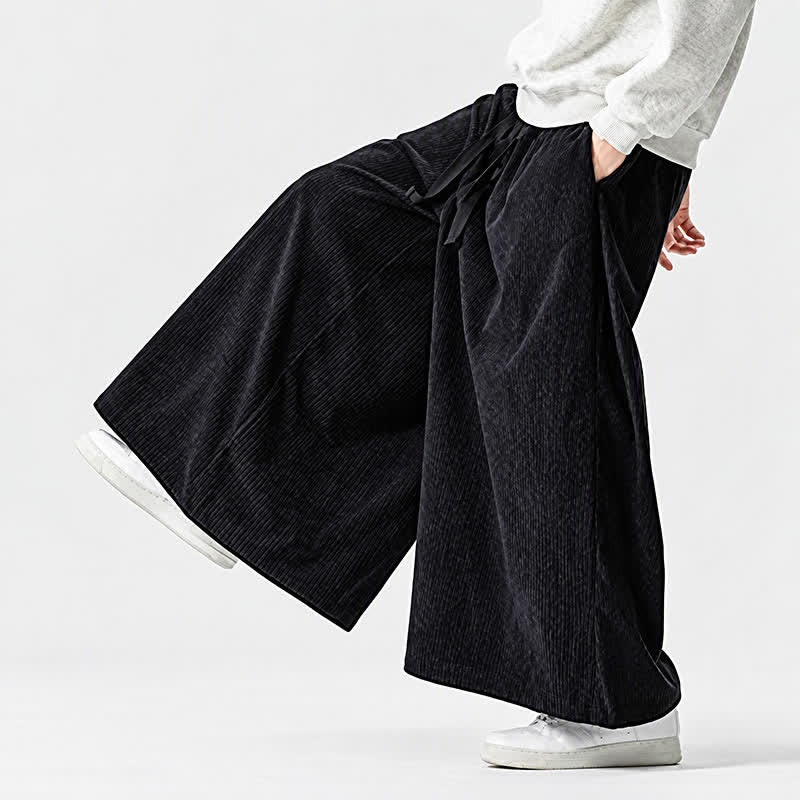 Buddha Stones Fall Winter Simple Classic Drawstring Solid Corduroy Ankle Pants Men's Wide Leg Pants With Pockets - image 14