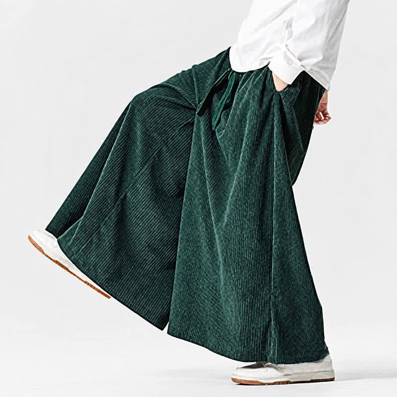 Buddha Stones Fall Winter Simple Classic Drawstring Solid Corduroy Ankle Pants Men's Wide Leg Pants With Pockets - image 23