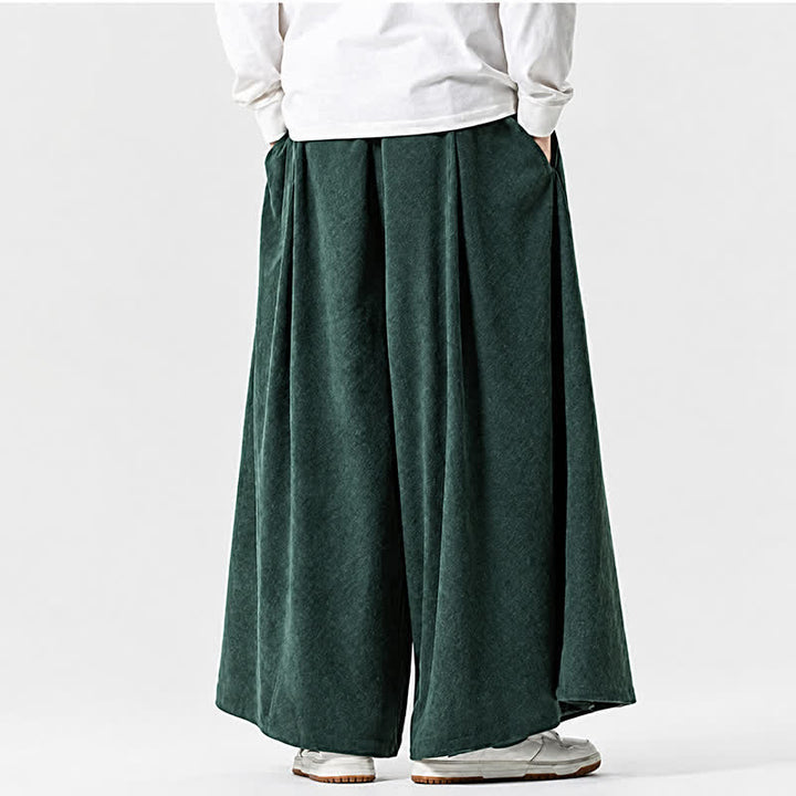 Buddha Stones Fall Winter Simple Classic Drawstring Solid Corduroy Ankle Pants Men's Wide Leg Pants With Pockets - image 21