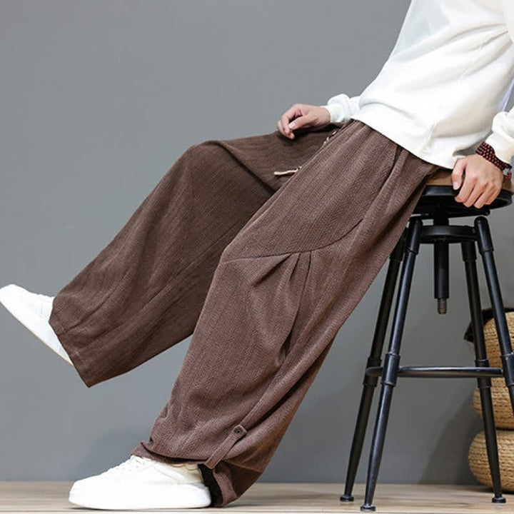 Buddha Stones Fall Winter Casual Boho Drawstring Solid Long Pants Corduroy Men's Harem Pants With Pockets - image 8