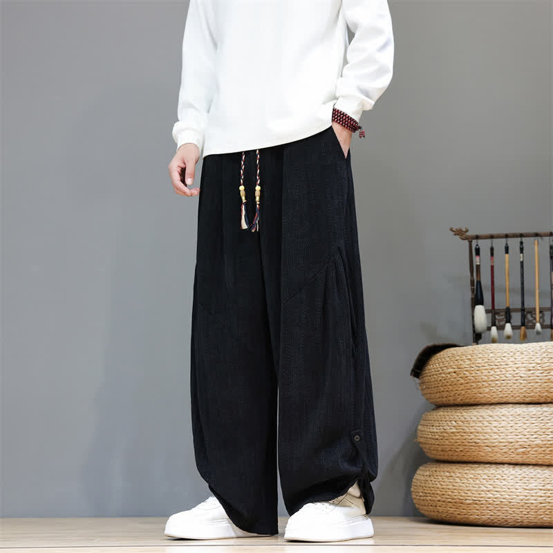 Buddha Stones Fall Winter Casual Boho Drawstring Solid Long Pants Corduroy Men's Harem Pants With Pockets - image 19