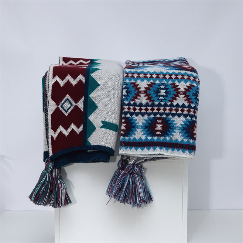 Buddha Stones Spring Fall Boho Geometric Tassel Knit Women's Shawl - image 8