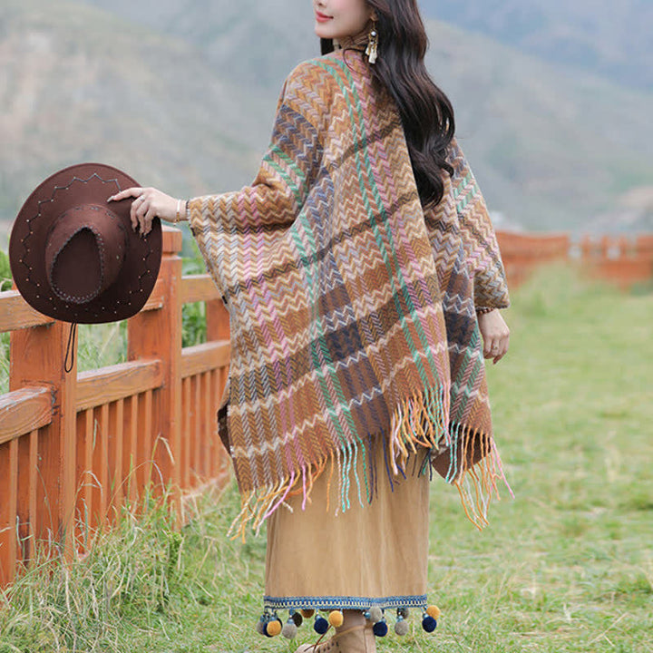 Buddha Stones Fall Winter Boho Wavy Stripes Tassel Style Women's Shawl - image 15