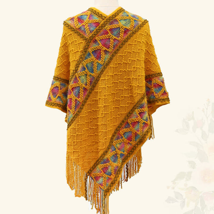 Buddha Stones Spring Fall Boho Geometric Fringe Knit V Hem Women's Shawl - image 46
