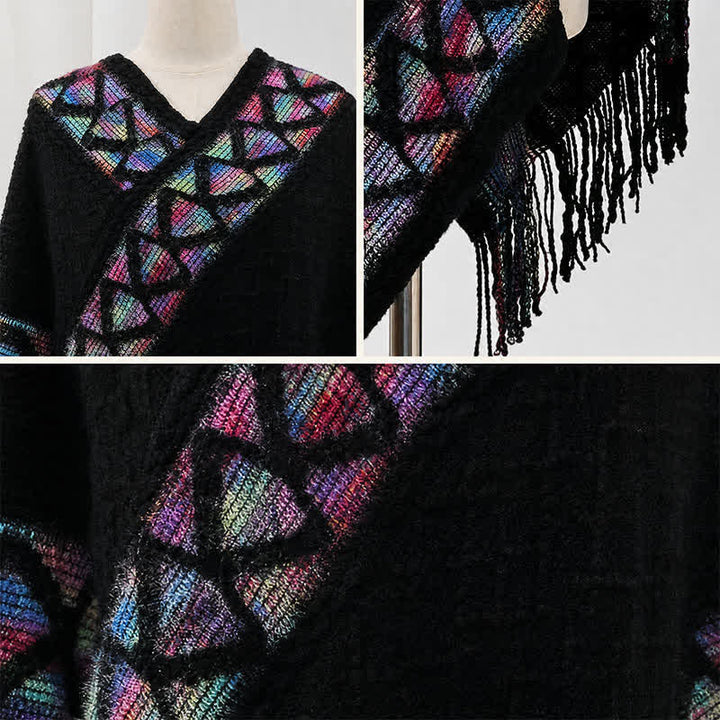 Buddha Stones Spring Fall Boho Geometric Fringe Knit V Hem Women's Shawl - image 44