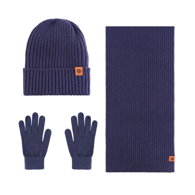 Buddha Stones 3Pcs Winter Ribbed Knit Matching Gift Set Men's Scarf Hat Gloves - 3Pcs Ribbed Navy - image 3