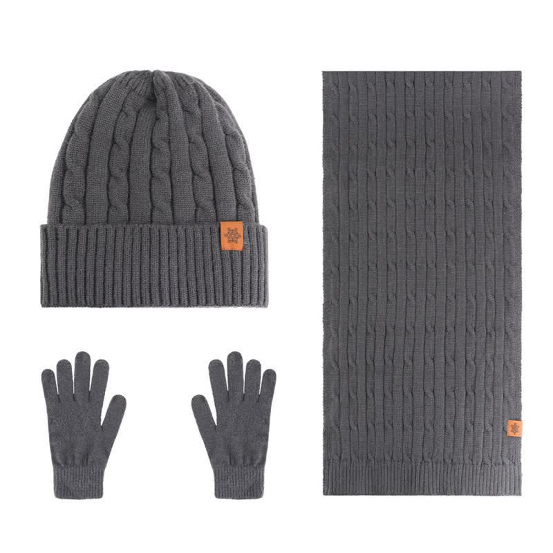 Buddha Stones 3Pcs Winter Ribbed Knit Matching Gift Set Men's Scarf Hat Gloves - 3Pcs Twisted Dark Gray - image 20