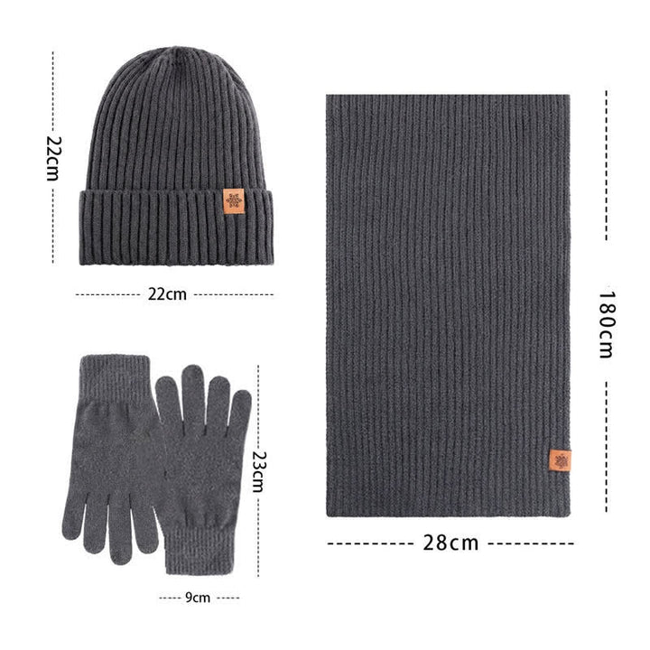Buddha Stones 3Pcs Winter Ribbed Knit Matching Gift Set Men's Scarf Hat Gloves - image 11