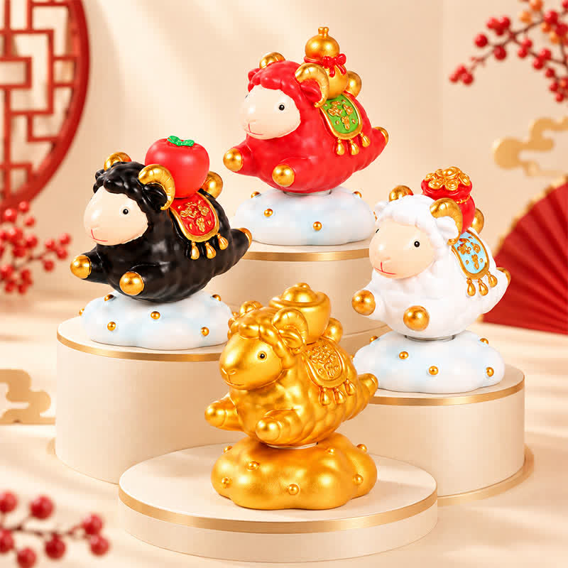 Buddha Stones Resin Rotating Prosperity Chinese Zodiac Goat Sheep Desk Ornament Cute Animal Decor - image 1