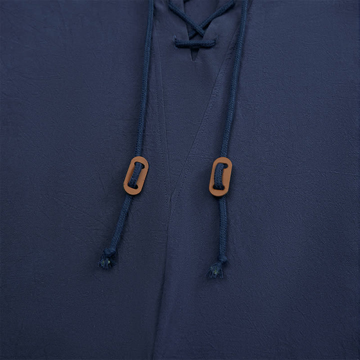 Buddha Stones Spring Fall Casual Drawstring Mandarin Collar Solid Men's Long Sleeve Shirts - image 6