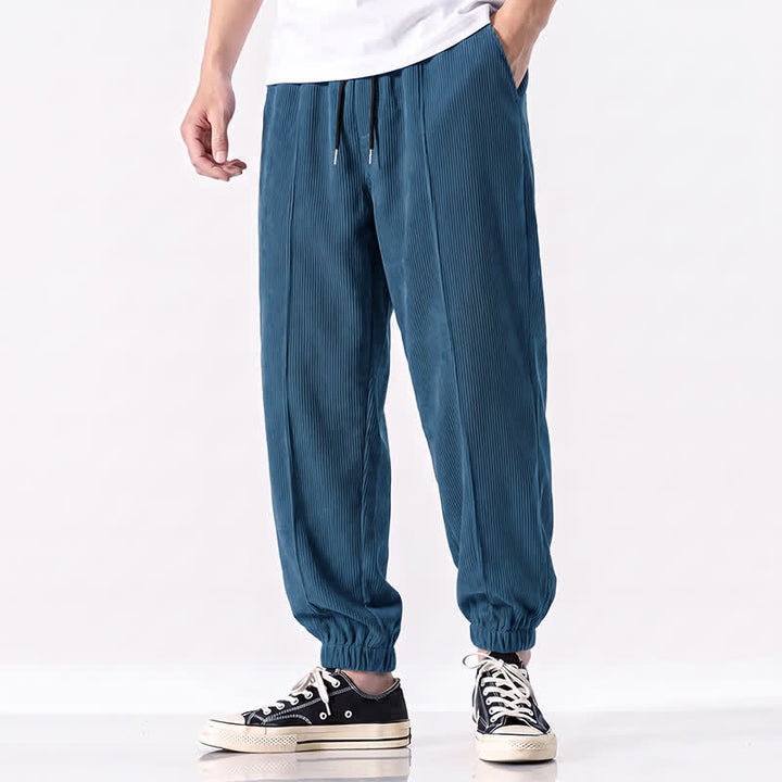 Buddha Stones Fall Winter Casual Drawstring Solid Corduroy Long Pants Men's Tapered Pants With Pockets - image 11