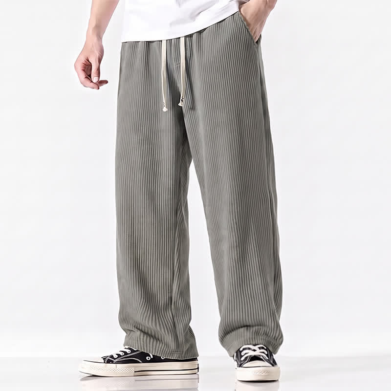 Buddha Stones Fall Winter Minimalist Casual Drawstring Solid Corduroy Long Pants Men's Straight Leg Pants With Pockets - Gray - US/UK/AU44, EU54 (3XL) - image 21