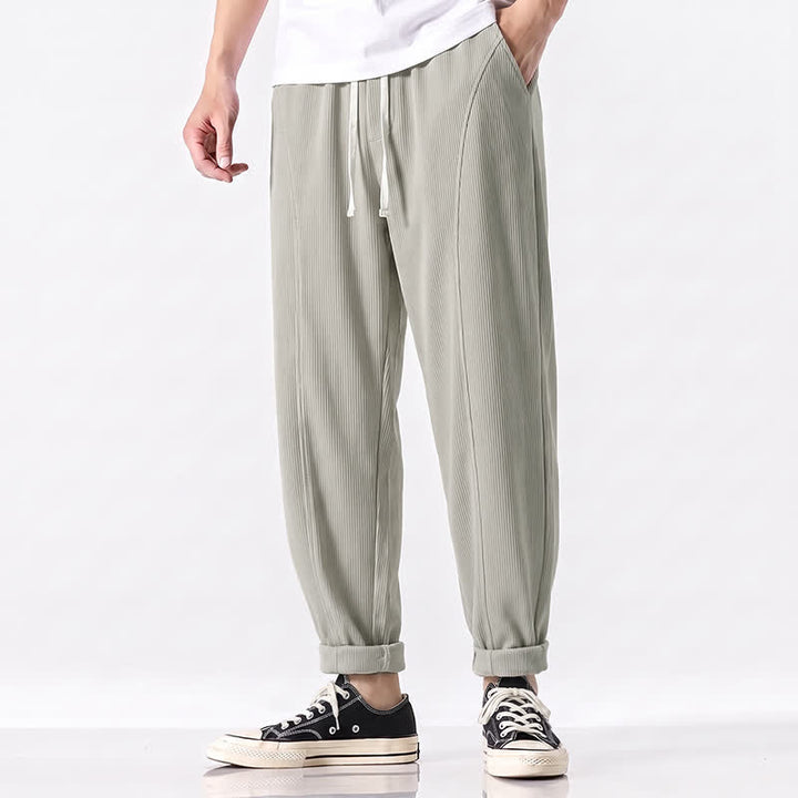 Buddha Stones Fall Winter Casual Minimalist Drawstring Solid Long Pants Corduroy Men's Tapered Pants With Pockets - Silver - US/UK/AU48, EU58 (5XL) - image 0