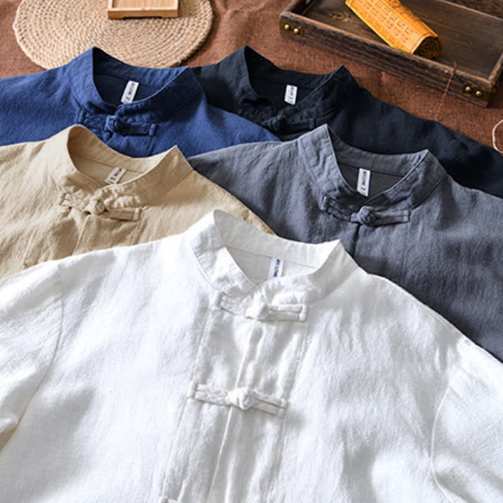 Buddha Stones Frog-Button Chinese Tang Suit Cotton Linen Men Shirt With Pockets - image 32