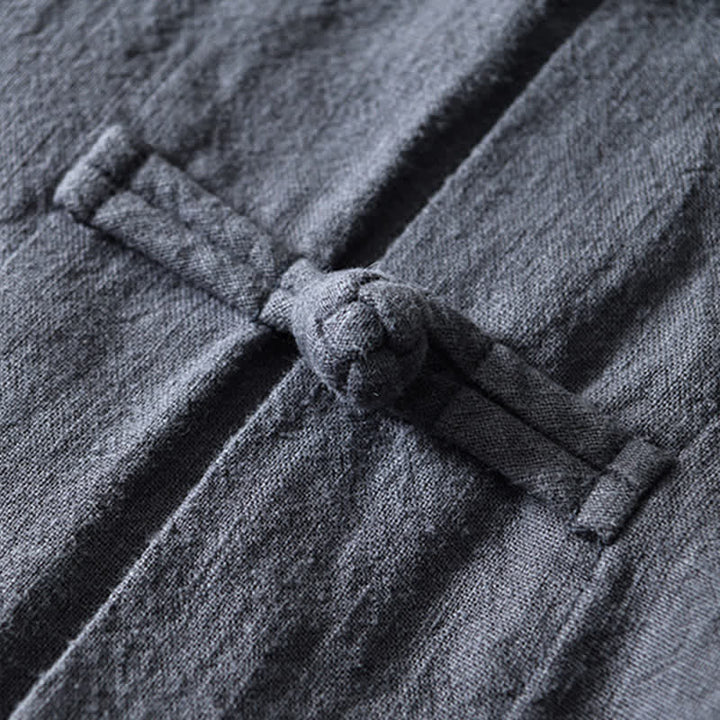 Buddha Stones Frog-Button Chinese Tang Suit Cotton Linen Men Shirt With Pockets - image 3