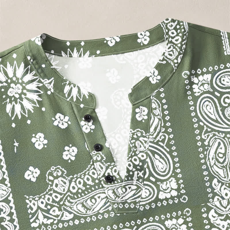 Buddha Stones Cotton Boho Paisley Stripe Pattern V-Neck Buttons Men's Long Sleeve Shirts - image 18