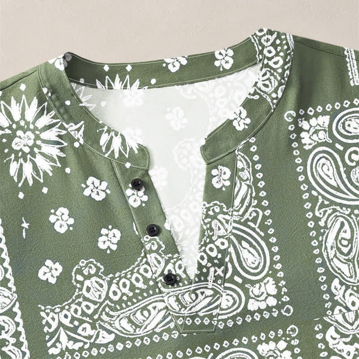 Buddha Stones Cotton Boho Paisley Stripe Pattern V-Neck Buttons Men's Long Sleeve Shirts - image 18