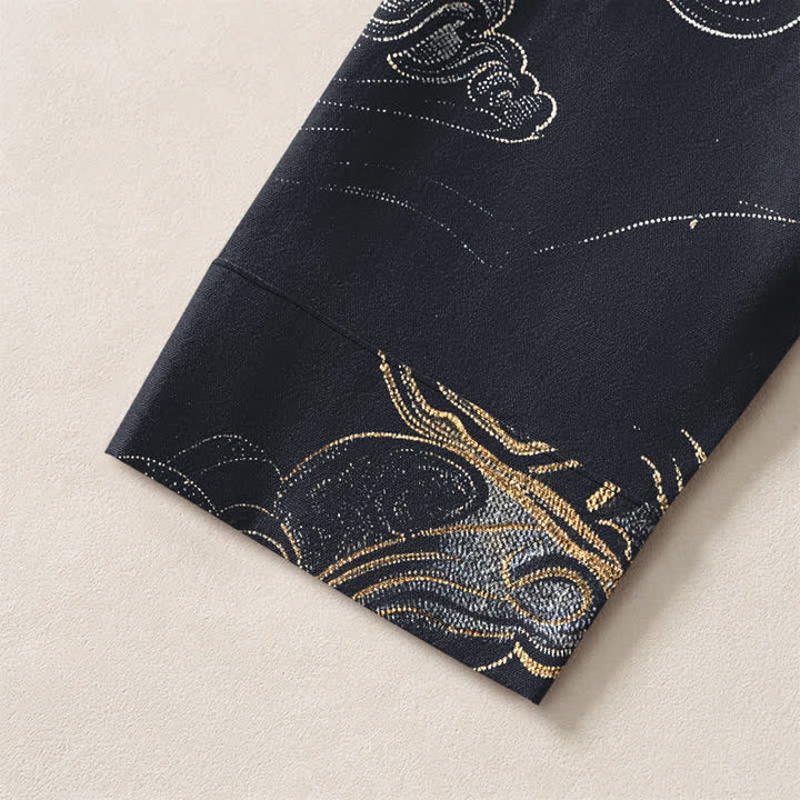 Buddha Stones Cotton Oriental Cloud Pattern V-Neck Buttons Men's Long Sleeve Shirts - image 5