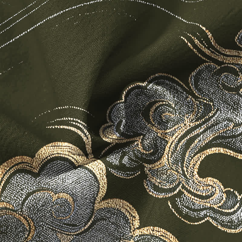 Buddha Stones Cotton Oriental Cloud Pattern V-Neck Buttons Men's Long Sleeve Shirts - image 13