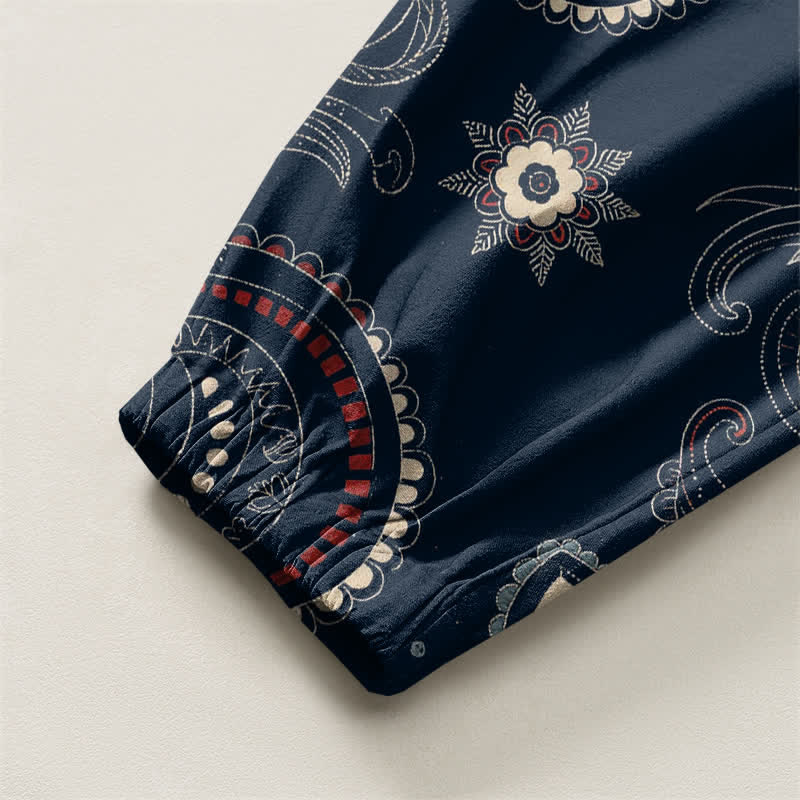 Buddha Stones Pure Cotton Ethnic Floral Paisley Pattern Drawstring Men's Harem Pants With Pockets - image 4