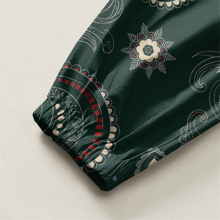Buddha Stones Pure Cotton Ethnic Floral Paisley Pattern Drawstring Men's Harem Pants With Pockets - image 10