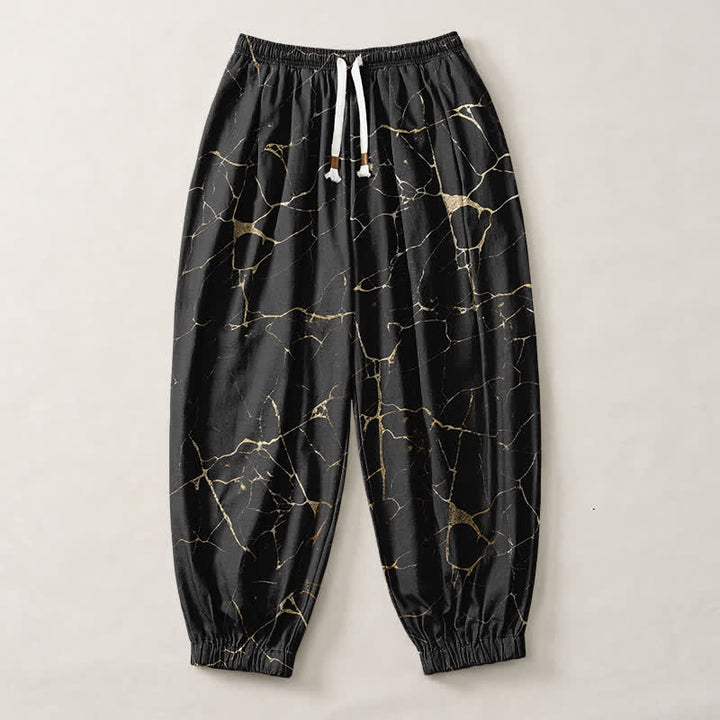 Buddha Stones Pure Cotton Boho Marble Streak Pattern Drawstring Men's Harem Pants With Pockets - image 1