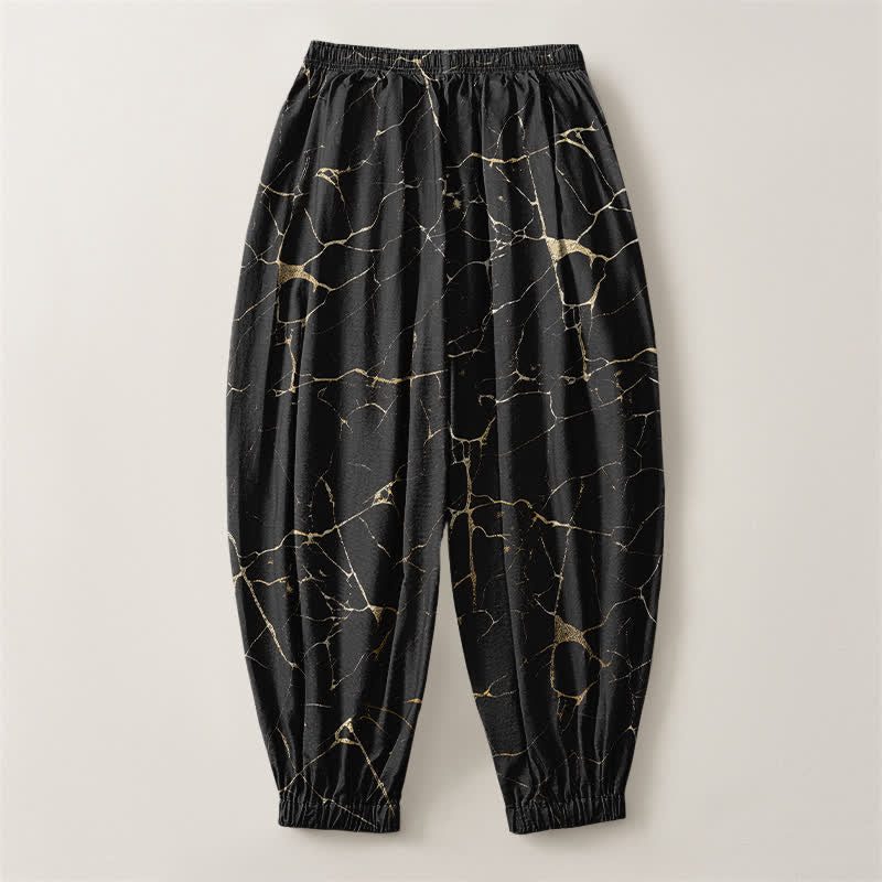 Buddha Stones Pure Cotton Boho Marble Streak Pattern Drawstring Men's Harem Pants With Pockets - image 2