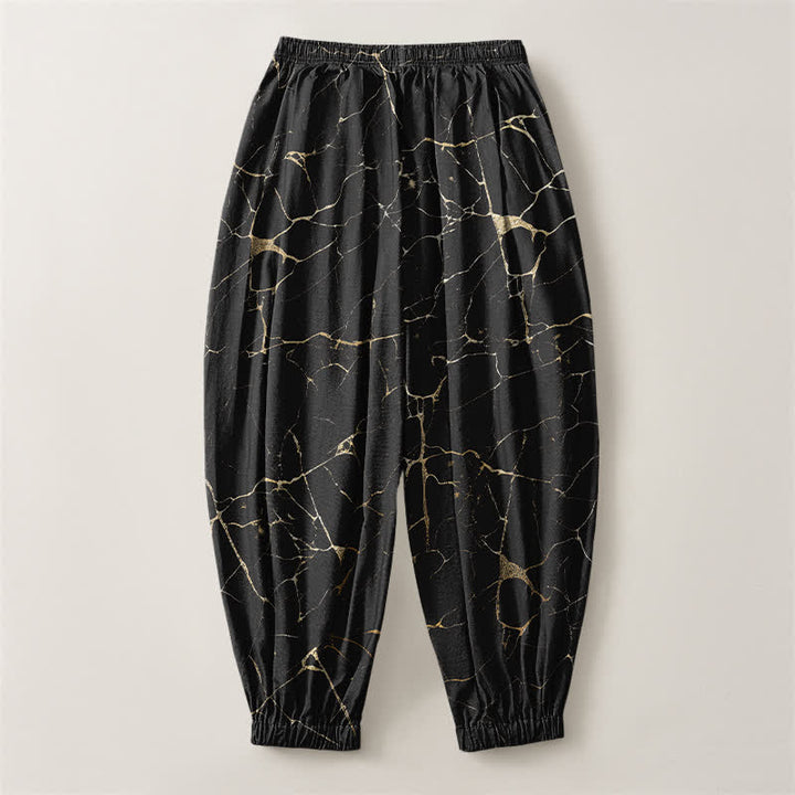 Buddha Stones Pure Cotton Boho Marble Streak Pattern Drawstring Men's Harem Pants With Pockets - image 2