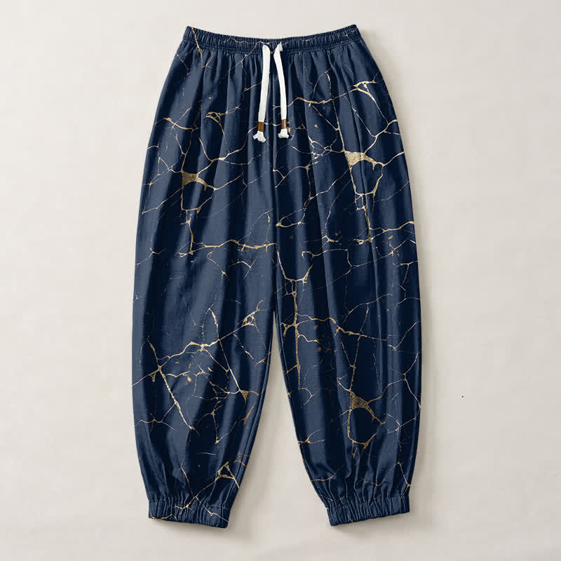Buddha Stones Pure Cotton Boho Marble Streak Pattern Drawstring Men's Harem Pants With Pockets - image 7