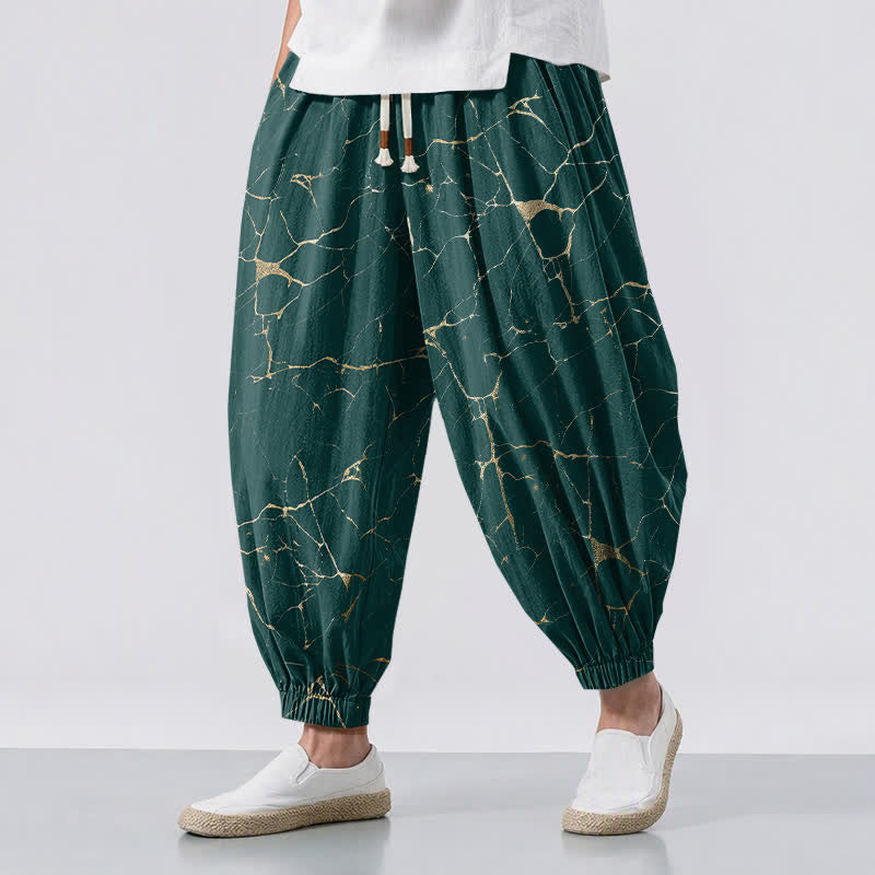 Buddha Stones Pure Cotton Boho Marble Streak Pattern Drawstring Men's Harem Pants With Pockets - Teal - US/UK/AU50，EU60 (5XL) - image 12