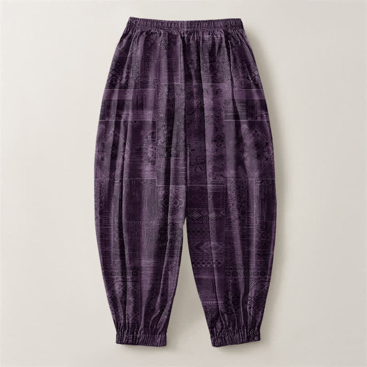 Buddha Stones Pure Cotton Shadow Paisley Pattern Drawstring Men's Harem Pants With Pockets - image 8