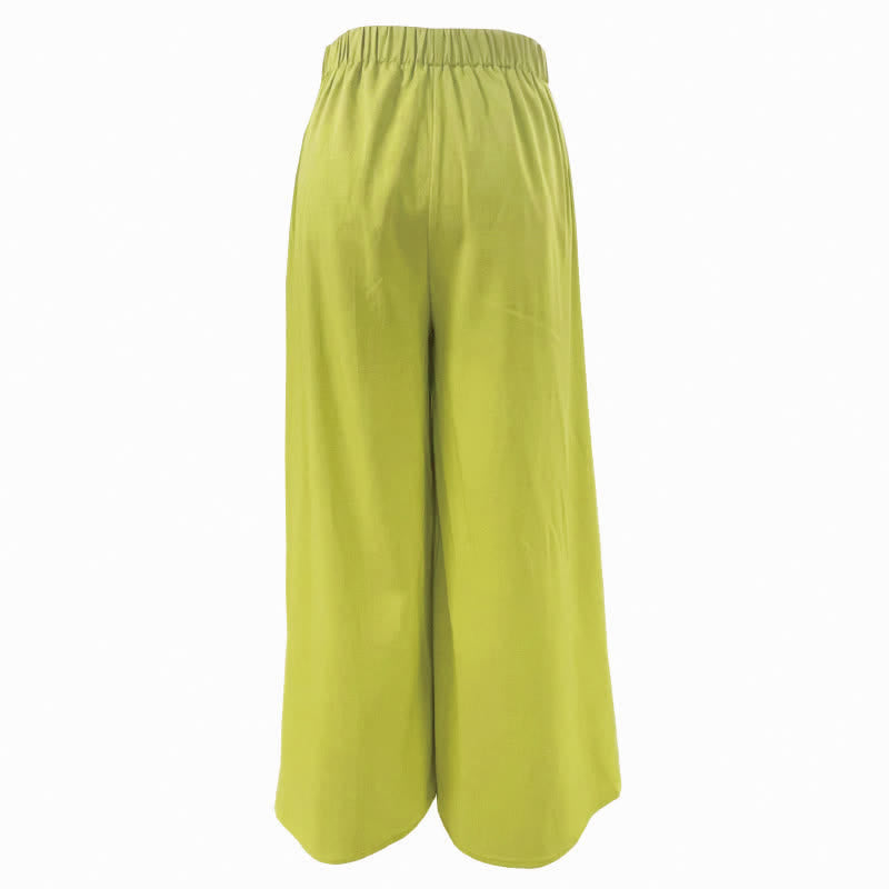 Buddha Stones Spring Casual Retro Plain Drawstring Women's Wide Leg Pants With Pockets - image 7