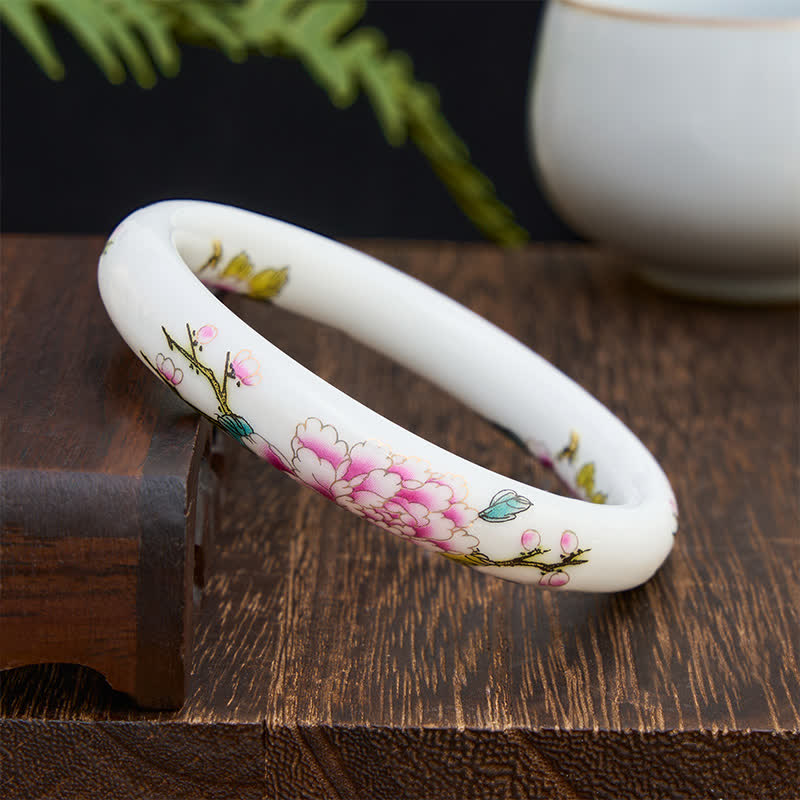 Buddha Stones Ceramic Elegant Peony Purity Hand-Painted Bracelet Bangle - image 7