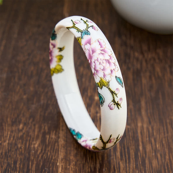 Buddha Stones Ceramic Elegant Peony Purity Hand-Painted Bracelet Bangle - image 2