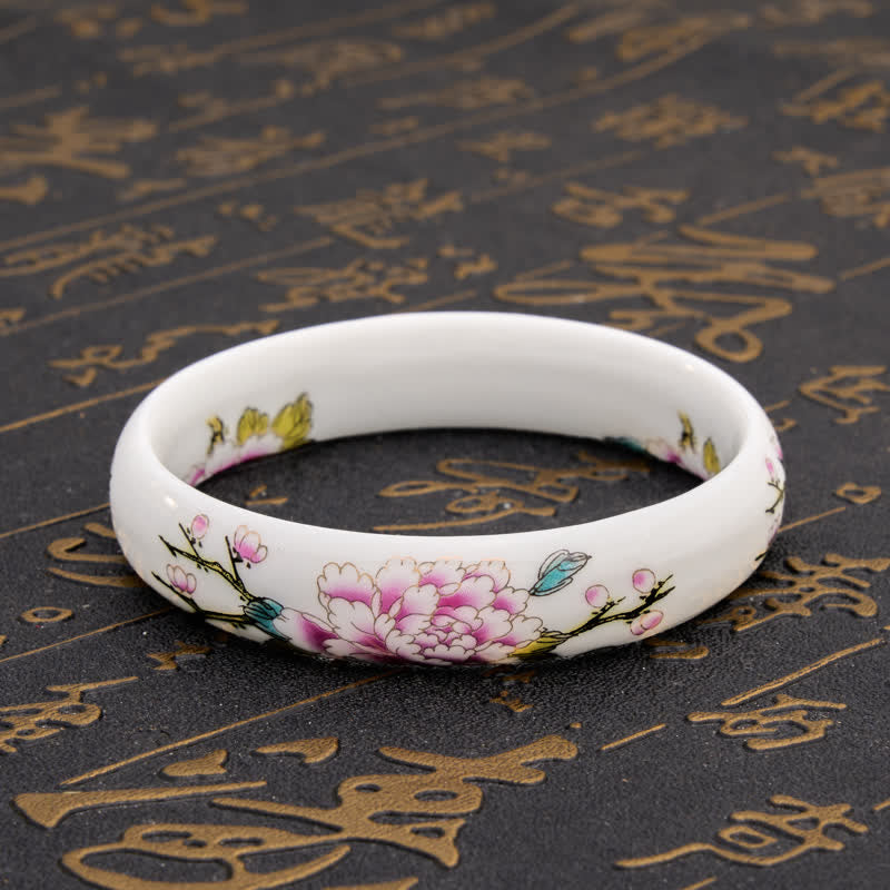 Buddha Stones Ceramic Elegant Peony Purity Hand-Painted Bracelet Bangle - image 4