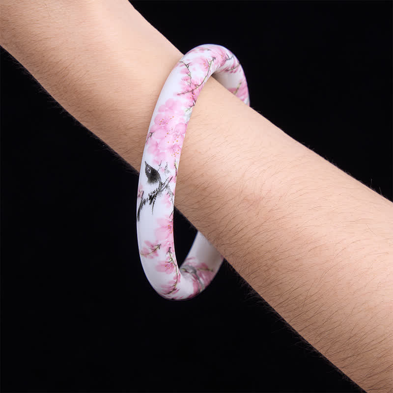 Buddha Stones Ceramic Hand-Painted Magpie Flowers Elegance Bracelet Bangle - image 4