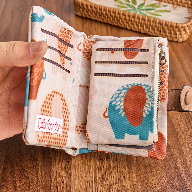 Buddha Stones PU Leather Elephant Trifold Compact Purse - image 4