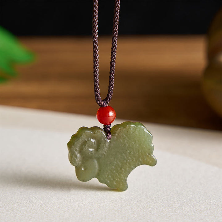 Buddha Stones Green Hetian Jade Chinese Zodiac Goat Pendant Necklace - image 3