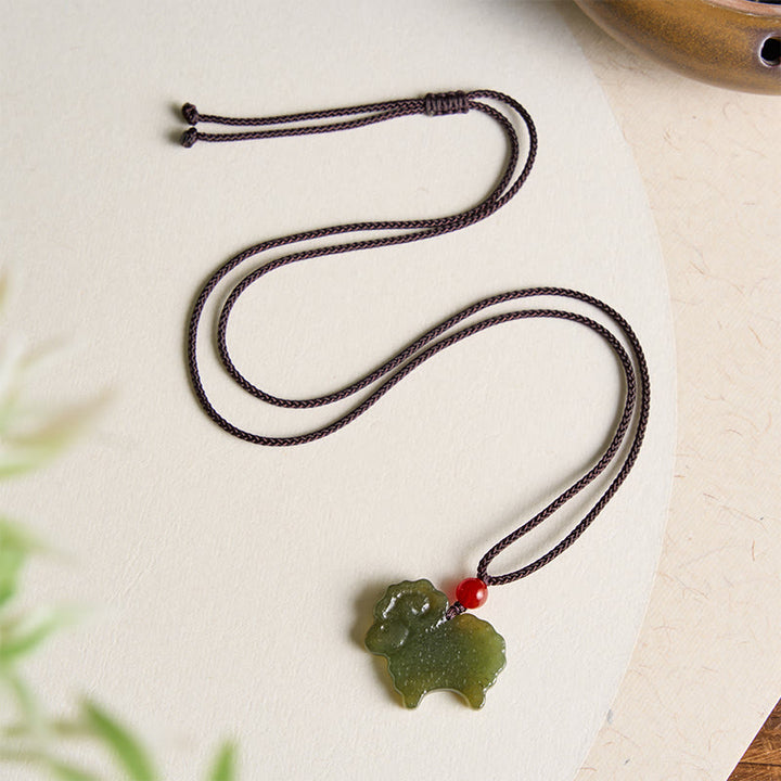 Buddha Stones Green Hetian Jade Chinese Zodiac Goat Pendant Necklace - image 8