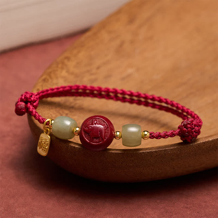 Buddha Stones Cinnabar Fu Character Chinese Zodiac Braided Red String Fortune Bracelet - Pig - image 23