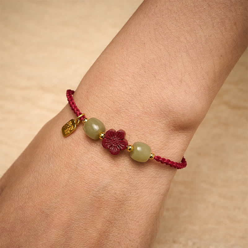Buddha Stones Cinnabar Fu Character Flowers Red String Blessing Bracelet - image 5