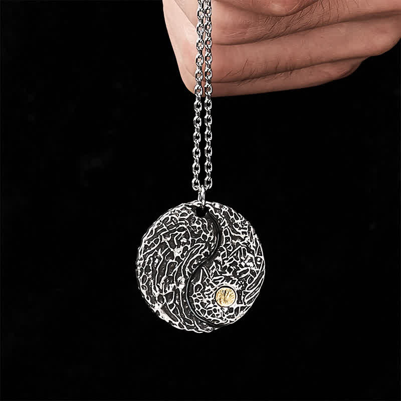 Buddha Stones Copper Yin Yang Balance Round Engraved Pendant Necklace - image 1
