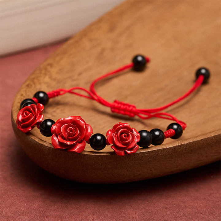 Buddha Stones Cinnabar Rose Black Onyx Red String Concentration Bracelet - Red String(Protection ♥ Luck) - image 0