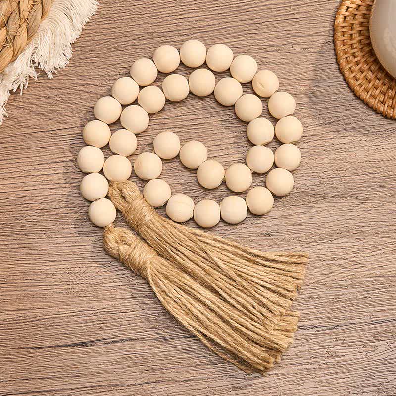 Buddha Stones Natural Wood Macrame Bead Hanging Tassel Mindful Living Decor - 16mm - 36 Beads - image 0